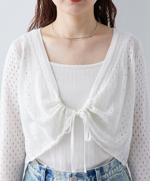 mystic（ミスティック）の「透かしショートボレロ（カーディガン/ボレロ・レディース・ブラック/グレー/オフホワイト・FREE）」の12枚目の写真