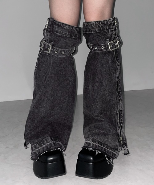 セール】【 2color 】ベルテッドサイドジップデニムレッグ