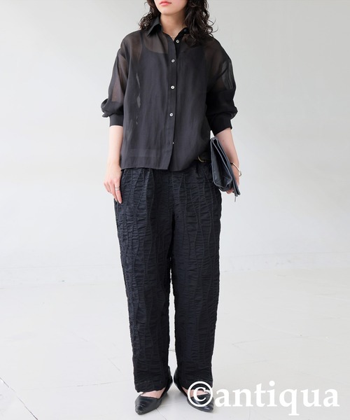 antiqua(アンティカ)の「ギャザーテーパードパンツ(その他パンツ・レディース・ブラック・ONESIZE)」の2枚目の写真