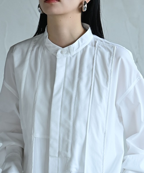 funda mine（ファンダマイン）の「モノクロームミックスロングシャツ（シャツ/ブラウス・レディース・ホワイト/ブラック・02/01）」の3枚目の写真