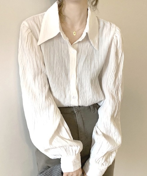 shoppinggo（ショッピングゴー）の「白ブラウス シャツ レディース トップス 襟付き シャツブラウス（シャツ/ブラウス・レディース・ホワイト/ベージュ/ブルー・M）」の2枚目の写真