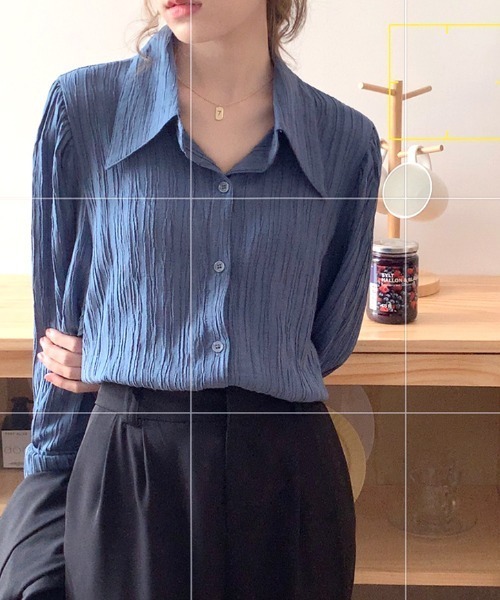 shoppinggo（ショッピングゴー）の「白ブラウス シャツ レディース トップス 襟付き シャツブラウス（シャツ/ブラウス・レディース・ホワイト/ベージュ/ブルー・M）」の6枚目の写真