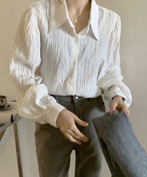 shoppinggo（ショッピングゴー）の「白ブラウス シャツ レディース トップス 襟付き シャツブラウス（シャツ/ブラウス・レディース・ホワイト/ベージュ/ブルー・M）」の12枚目の写真