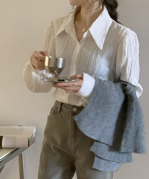 shoppinggo（ショッピングゴー）の「白ブラウス シャツ レディース トップス 襟付き シャツブラウス（シャツ/ブラウス・レディース・ホワイト/ベージュ/ブルー・M）」の13枚目の写真