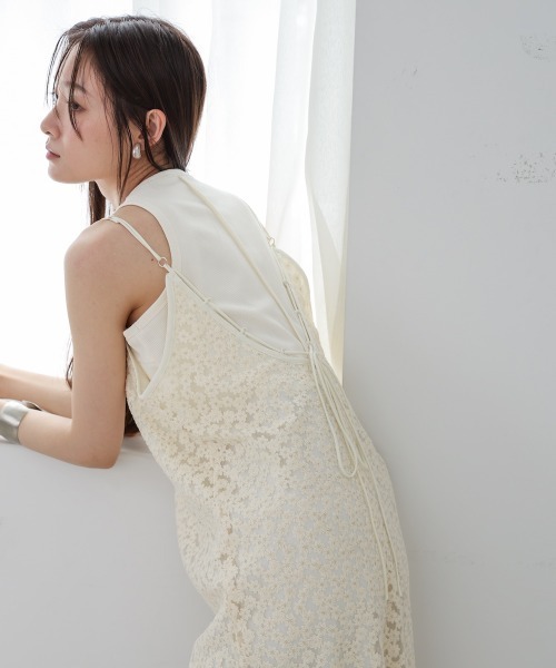 【SinceThen】 アイボリー リボン 刺繍 キャミソール ワンピース SinceThen】 アイボリー リボン 刺繍 キャミソール ワンピース
