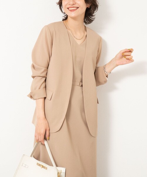 NOLLEY’S（ノーリーズ）の「ウォッシャブルエコボイルノーカラージャケット（ノーカラージャケット・レディース・キャメル/ネイビー・36/38）」の2枚目の写真