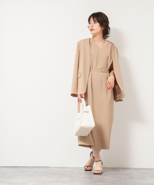 NOLLEY’S（ノーリーズ）の「ウォッシャブルエコボイルノーカラージャケット（ノーカラージャケット・レディース・キャメル/ネイビー・36/38）」の4枚目の写真