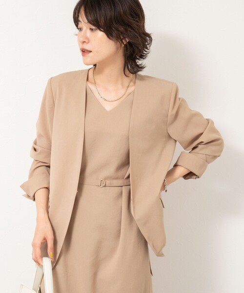 NOLLEY’S（ノーリーズ）の「ウォッシャブルエコボイルノーカラージャケット（ノーカラージャケット・レディース・キャメル/ネイビー・36/38）」の8枚目の写真