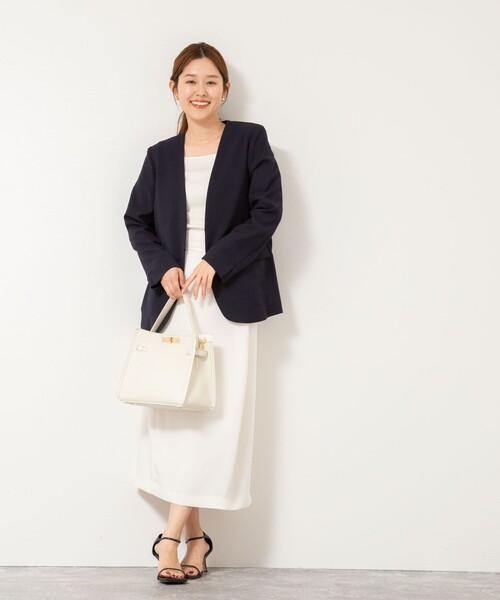 NOLLEY’S（ノーリーズ）の「ウォッシャブルエコボイルノーカラージャケット（ノーカラージャケット・レディース・キャメル/ネイビー・36/38）」の10枚目の写真