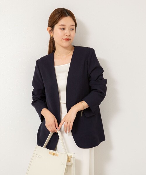 NOLLEY’S（ノーリーズ）の「ウォッシャブルエコボイルノーカラージャケット（ノーカラージャケット・レディース・キャメル/ネイビー・36/38）」の12枚目の写真