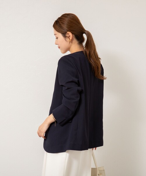 NOLLEY’S（ノーリーズ）の「ウォッシャブルエコボイルノーカラージャケット（ノーカラージャケット・レディース・キャメル/ネイビー・36/38）」の13枚目の写真