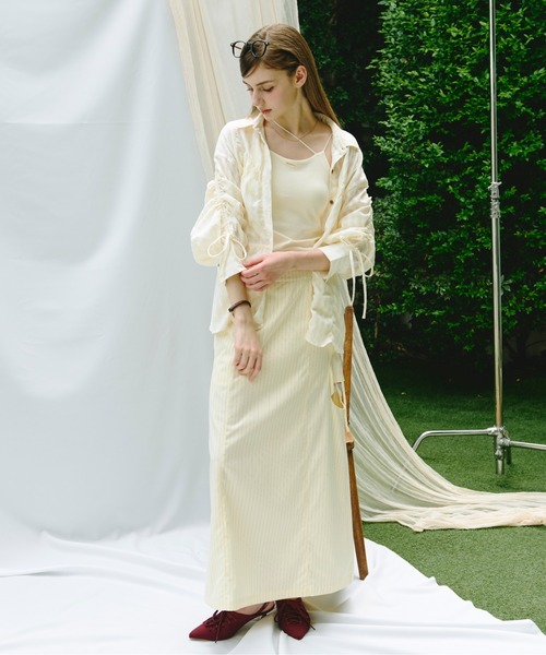 loin nuit(ロワンニュイ)の「shirring ribbon tops / シャーリングリボントップス(シャツ/ブラウス・レディース・ホワイト/ライトグリーン・FREE)」の5枚目の写真
