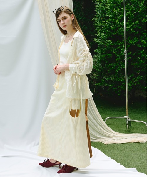 loin nuit(ロワンニュイ)の「shirring ribbon tops / シャーリングリボントップス(シャツ/ブラウス・レディース・ホワイト/ライトグリーン・FREE)」の8枚目の写真
