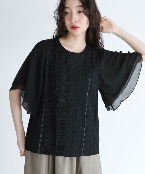 somari imagination(ソマリ イマジネーション)の「『フレア袖レースデザインカットソー』(Tシャツ/カットソー・レディース・オフホワイト/ブラック・1/2)」の11枚目の写真