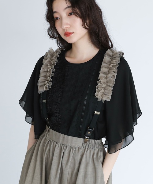 somari imagination(ソマリ イマジネーション)の「『フレア袖レースデザインカットソー』(Tシャツ/カットソー・レディース・オフホワイト/ブラック・1/2)」の12枚目の写真