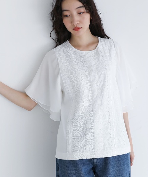 somari imagination(ソマリ イマジネーション)の「『フレア袖レースデザインカットソー』(Tシャツ/カットソー・レディース・オフホワイト/ブラック・1/2)」の19枚目の写真