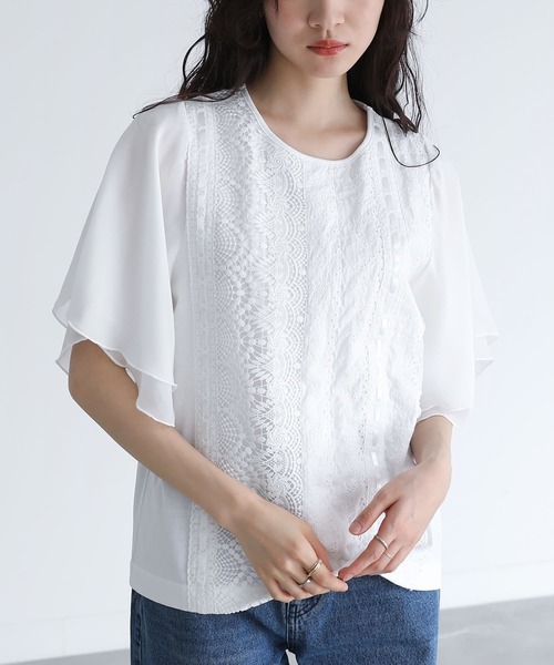 somari imagination(ソマリ イマジネーション)の「『フレア袖レースデザインカットソー』(Tシャツ/カットソー・レディース・オフホワイト/ブラック・1/2)」の17枚目の写真