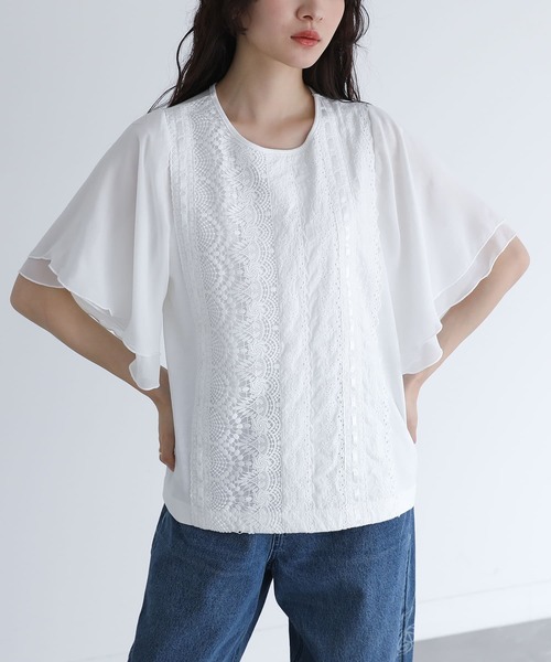 somari imagination(ソマリ イマジネーション)の「『フレア袖レースデザインカットソー』(Tシャツ/カットソー・レディース・オフホワイト/ブラック・1/2)」の18枚目の写真