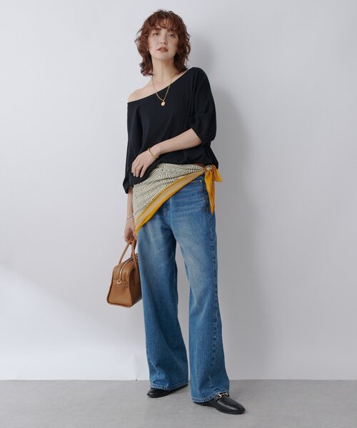 RIVE DROITE（リヴドロワ）の「【アレンジ自在！】スクエアストール（ストール/ショール・レディース・マスタード/ブラック・FREE）」の17枚目の写真