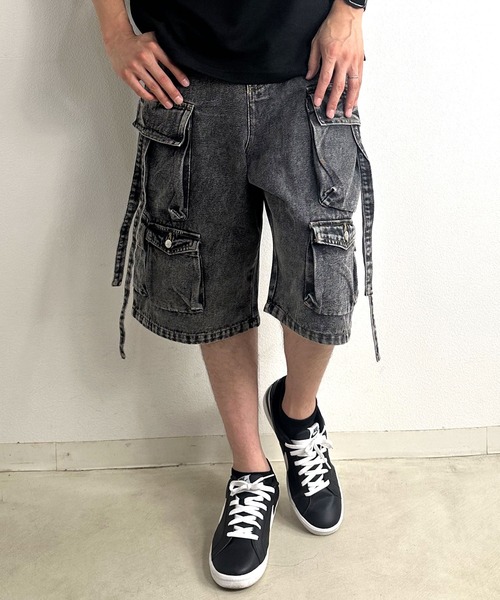 10.5oz ルーズフィット テクノカーゴ デニムハーフパンツ（カーゴ