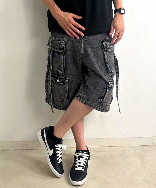 ARCADE(アーケード)の「10.5oz ルーズフィット テクノカーゴ デニムハーフパンツ HALHAM(カーゴパンツ・メンズ・ブルー/ブラック・XL/M/L)」の6枚目の写真
