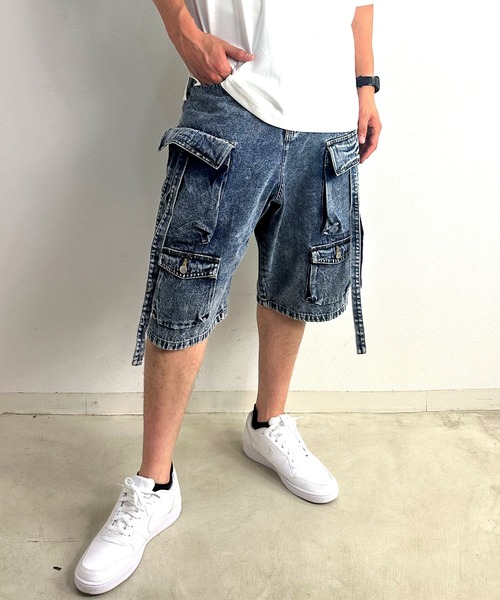 ARCADE(アーケード)の「10.5oz ルーズフィット テクノカーゴ デニムハーフパンツ HALHAM(カーゴパンツ・メンズ・ブルー/ブラック・XL/M/L)」の10枚目の写真