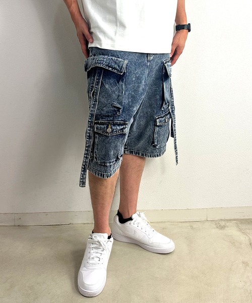 ARCADE(アーケード)の「10.5oz ルーズフィット テクノカーゴ デニムハーフパンツ HALHAM(カーゴパンツ・メンズ・ブルー/ブラック・XL/M/L)」の11枚目の写真