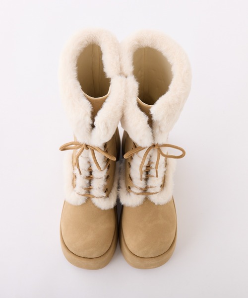 one after another NICE CLAUP（ワンアフターアナザーナイスクラップ）の「【再入荷】マイナス3キロ見えレースアップムートンブーツ（ブーツ・レディース・ダークブラウン/ベージュ・L/M/S）」の10枚目の写真