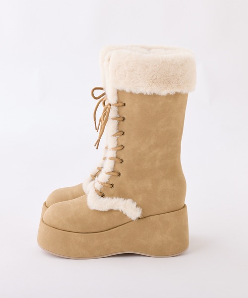 one after another NICE CLAUP（ワンアフターアナザーナイスクラップ）の「【再入荷】マイナス3キロ見えレースアップムートンブーツ（ブーツ・レディース・ダークブラウン/ベージュ・L/M/S）」の9枚目の写真