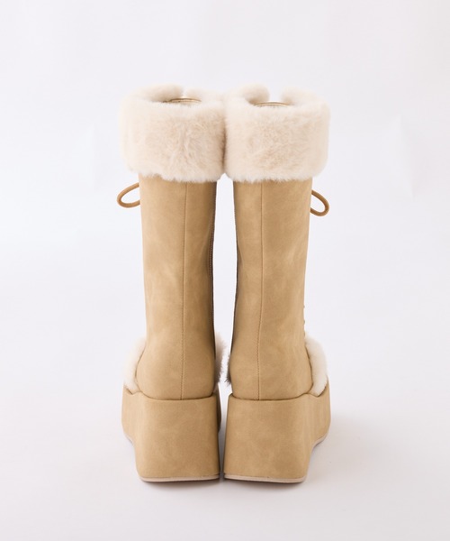 one after another NICE CLAUP（ワンアフターアナザーナイスクラップ）の「【再入荷】マイナス3キロ見えレースアップムートンブーツ（ブーツ・レディース・ダークブラウン/ベージュ・L/M/S）」の8枚目の写真