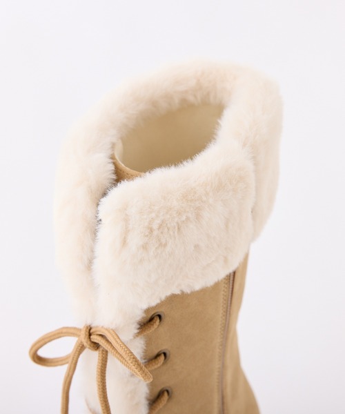 one after another NICE CLAUP（ワンアフターアナザーナイスクラップ）の「【再入荷】マイナス3キロ見えレースアップムートンブーツ（ブーツ・レディース・ダークブラウン/ベージュ・L/M/S）」の7枚目の写真