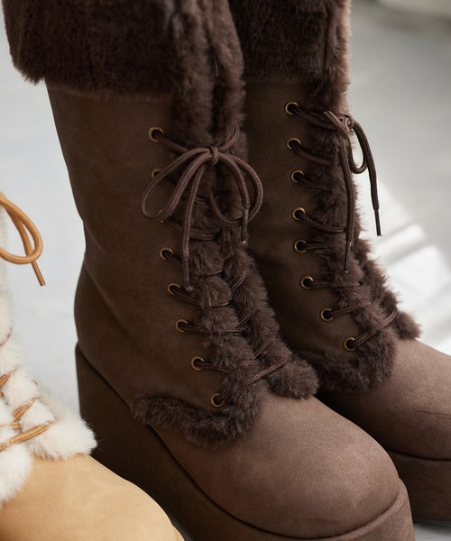 セール】【再入荷】マイナス3キロ見えレースアップムートンブーツ