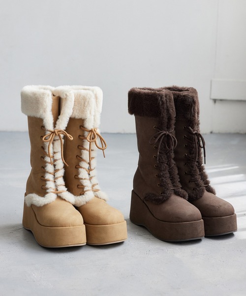 セール】【再入荷】マイナス3キロ見えレースアップムートンブーツ