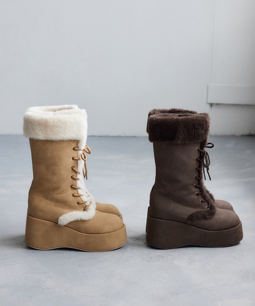 セール】【再入荷】マイナス3キロ見えレースアップムートンブーツ