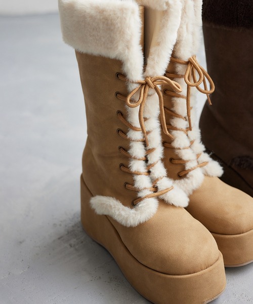 セール】【再入荷】マイナス3キロ見えレースアップムートンブーツ