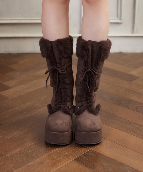 再入荷】マイナス3キロ見えレースアップムートンブーツ（ブーツ）｜one