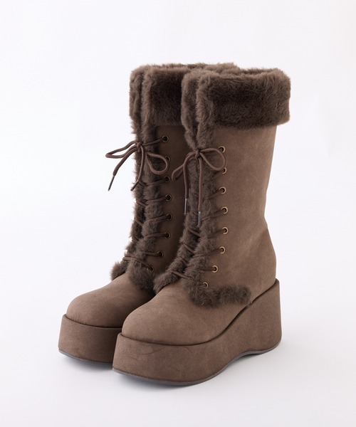 ナイスクラップ　ムートンブーツ セール】【再入荷】マイナス3キロ見えレースアップムートンブーツ