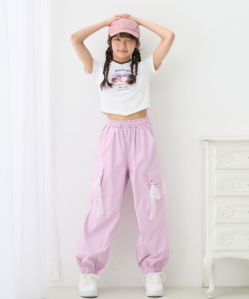 Amourire girl（アムリールガール）の「レースリボン カーゴパンツ（カーゴパンツ・キッズ・パープル/オフホワイト/グレー・140cm/160cm/150cm/130cm）」の14枚目の写真