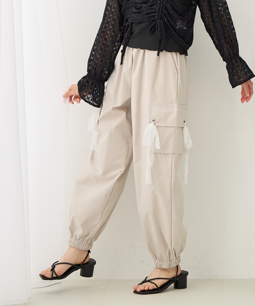 Amourire girl（アムリールガール）の「レースリボン カーゴパンツ（カーゴパンツ・キッズ・パープル/オフホワイト/グレー・140cm/160cm/150cm/130cm）」の7枚目の写真