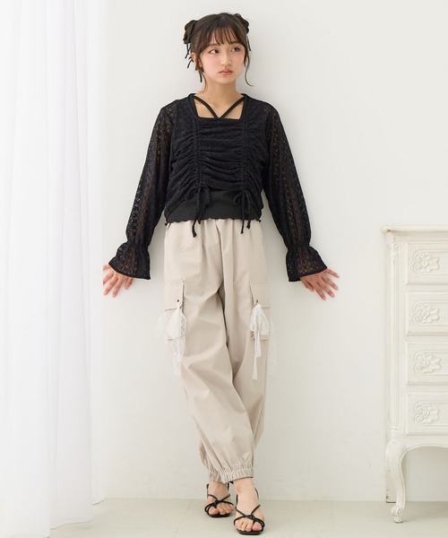 Amourire girl（アムリールガール）の「レースリボン カーゴパンツ（カーゴパンツ・キッズ・パープル/オフホワイト/グレー・140cm/160cm/150cm/130cm）」の11枚目の写真