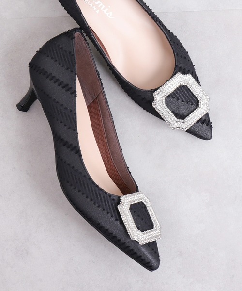セール】ビジューバックル ポインテッドトゥパンプス（パンプス