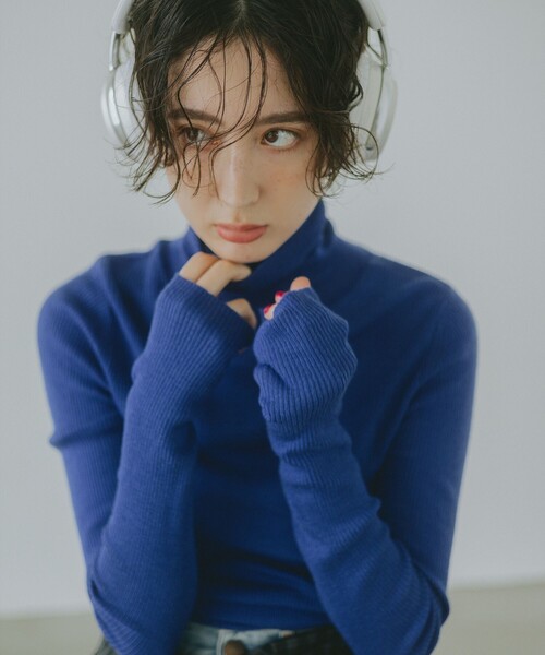LGB】ルグランブルー モヘア混 ロングニット タートルネックセーター