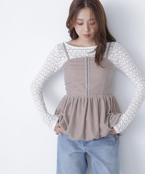 NATURAL BEAUTY BASIC(ナチュラルビューティーベーシック)の「◇ ベルベットキャミビスチェ(キャミソール・レディース・ベージュ/ダークブラウン・FREE)」の3枚目の写真