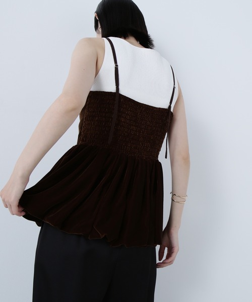 NATURAL BEAUTY BASIC（ナチュラルビューティーベーシック）の「◇ ベルベットキャミビスチェ（キャミソール・レディース・ベージュ/ダークブラウン・FREE）」の6枚目の写真