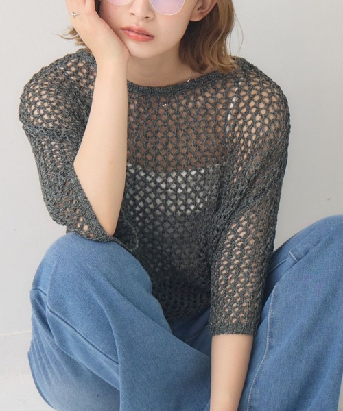 RETRO GIRL(レトロガール)の「テープヤーンメッシュNT(ニット/セーター・レディース・ブルー/チャコールグレー/ナチュラル/ブラウン・FREE)」の2枚目の写真