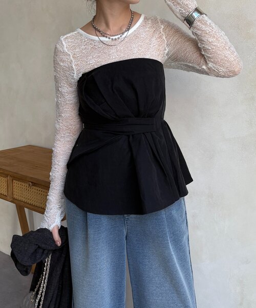 【美品】ドゥドゥ アシメタックビスチェ ブラック フリーサイズ アシメタックビスチェ（シャツ/ブラウス）｜DouDou（ドゥドゥ）の