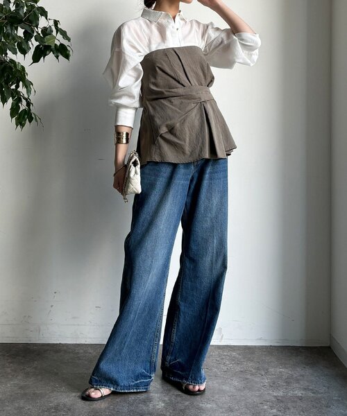 DouDou（ドゥドゥ）の「アシメタックビスチェ（シャツ/ブラウス・レディース・チャコールグレー/カーキ/ブラック/ベージュ・FREE）」の5枚目の写真