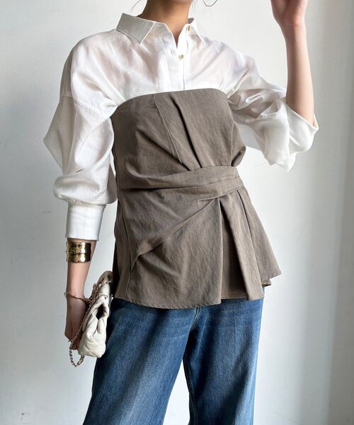 DouDou（ドゥドゥ）の「アシメタックビスチェ（シャツ/ブラウス・レディース・チャコールグレー/カーキ/ブラック/ベージュ・FREE）」の6枚目の写真