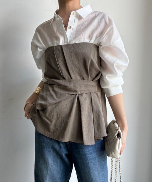 DouDou（ドゥドゥ）の「アシメタックビスチェ（シャツ/ブラウス・レディース・チャコールグレー/カーキ/ブラック/ベージュ・FREE）」の7枚目の写真