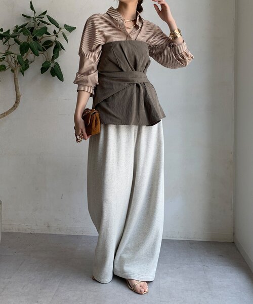 DouDou（ドゥドゥ）の「アシメタックビスチェ（シャツ/ブラウス・レディース・チャコールグレー/カーキ/ブラック/ベージュ・FREE）」の12枚目の写真